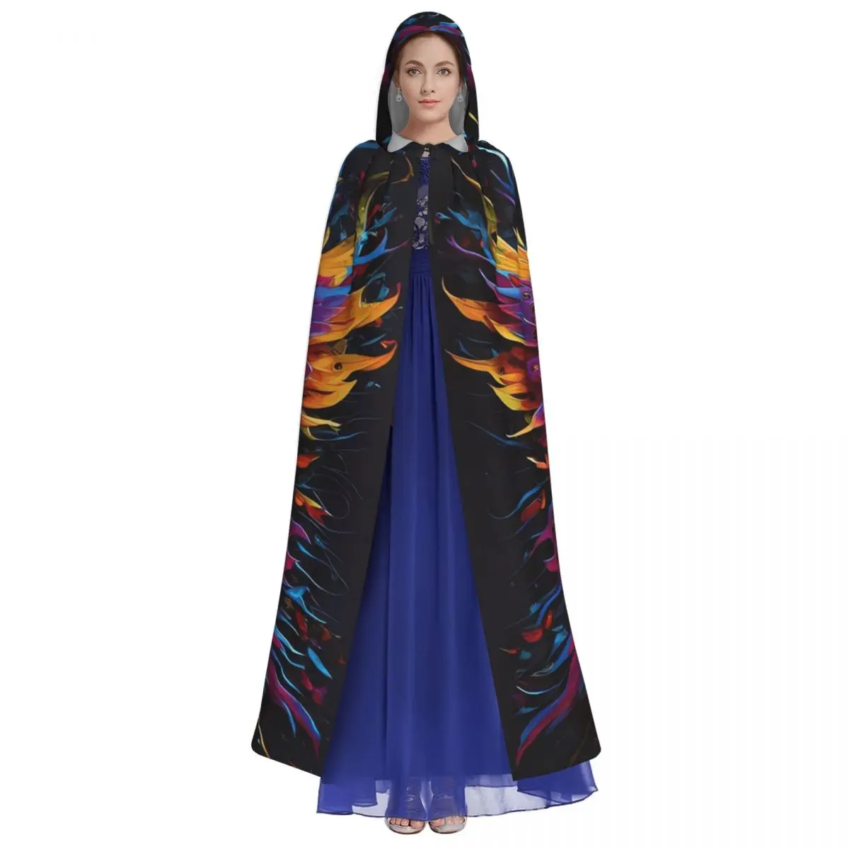 カラフルな蝶のロングフード付きマント魔女中世コスチュームコスプレケープハロウィンコート大人ユニセックス