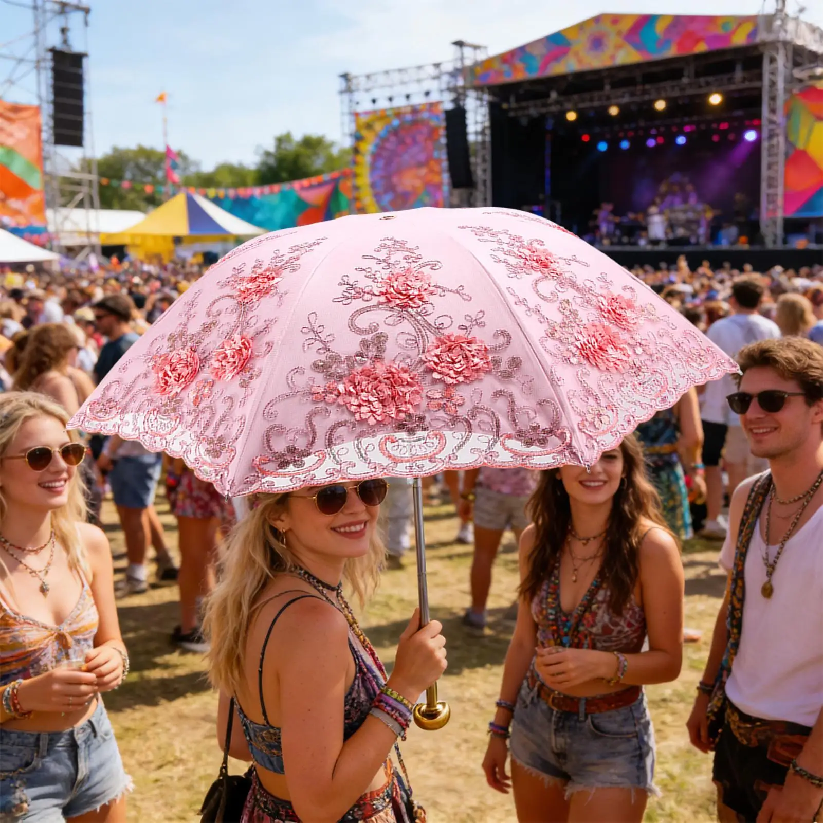 

Портативный зонт, водонепроницаемый, ветрозащитный, винтажный, складной, дорожный зонт с сумкой для хранения, для отдыха на природе, в парке, на пляже, для пикника