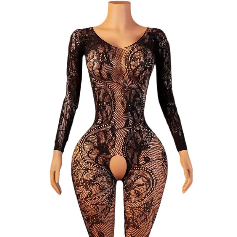 

Fishing Net With Patterned Body Stockings Crotchless Design Sexy Woman Lingerie Teddy Tight Jumpsuit Transparent Erotic Pajamas