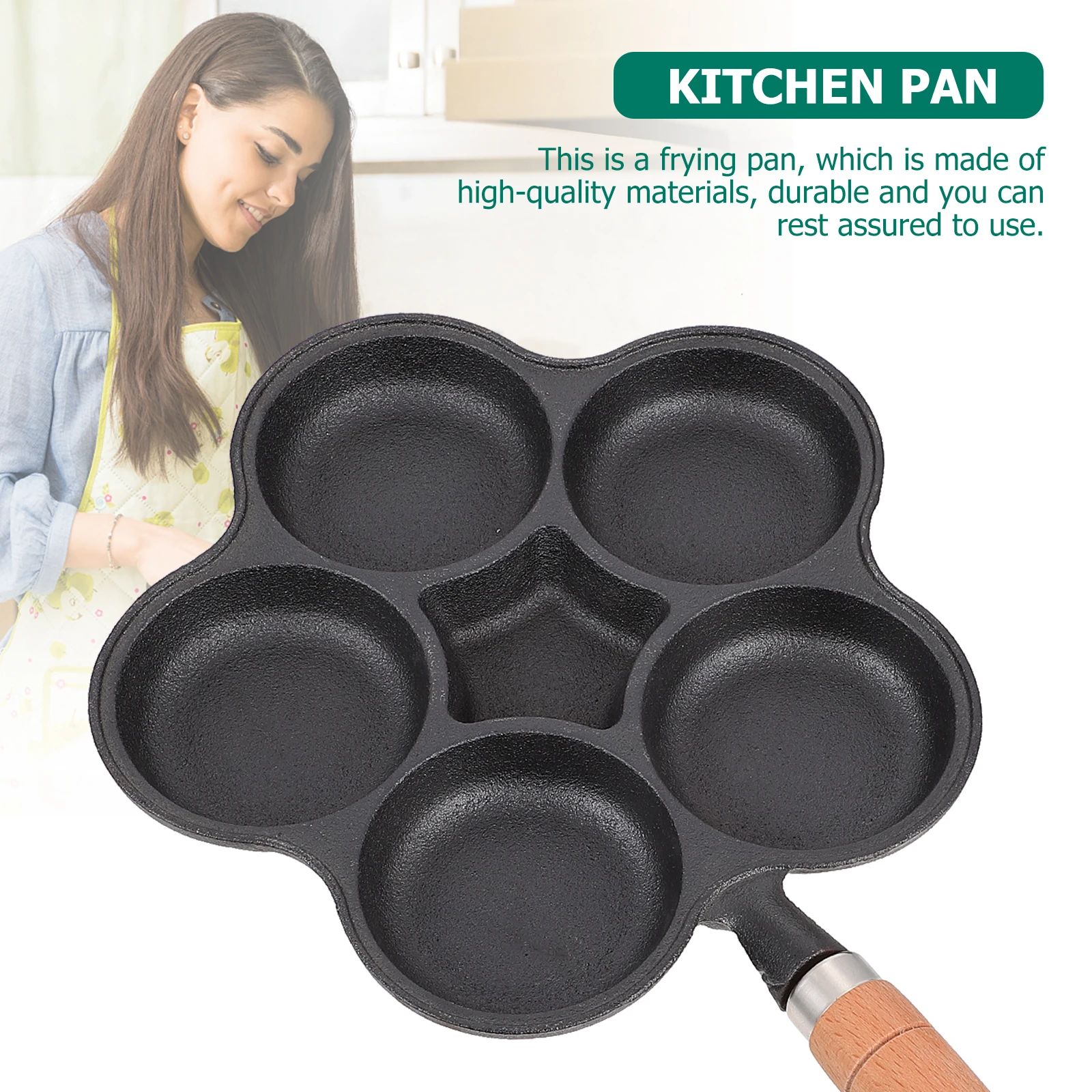 

1Pcs Cast Iron Egg Frying Pan Non-Stick Five-Hole Fried Egg Mold Pancake Pot Comfortable Grip Five-Hole Mold Pancake Pot