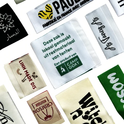 Custom Damask Woven Labels Embroidered Logo Tag Clothing Apparel Fabric for Kids Adults Unisex