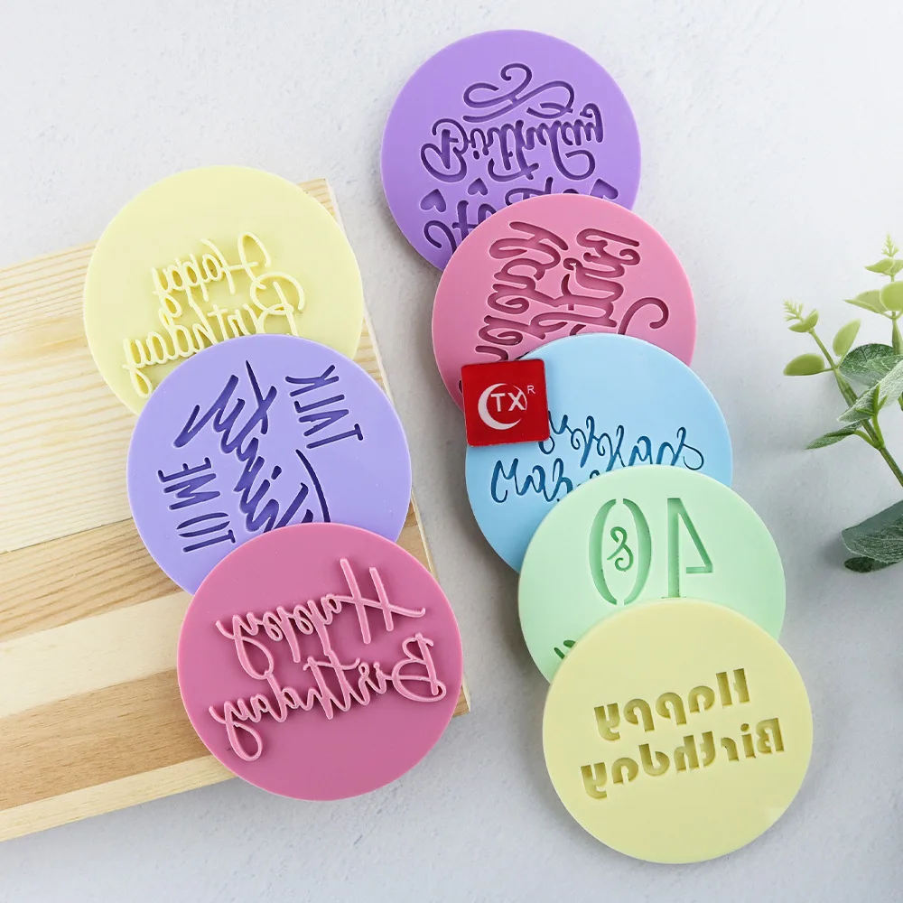 Happy Birthday Cookie Embosser Mold English Letter Biscuit Embossed Stamp Baby Shower Party Fondant Cake Decorating Tools
