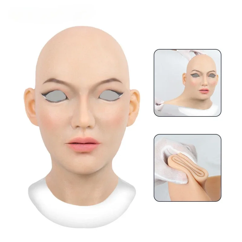 Adult full head mask female-shaped silicone dress up headgear Halloween Cosplay accessory Mask Pseudo-girl party mask