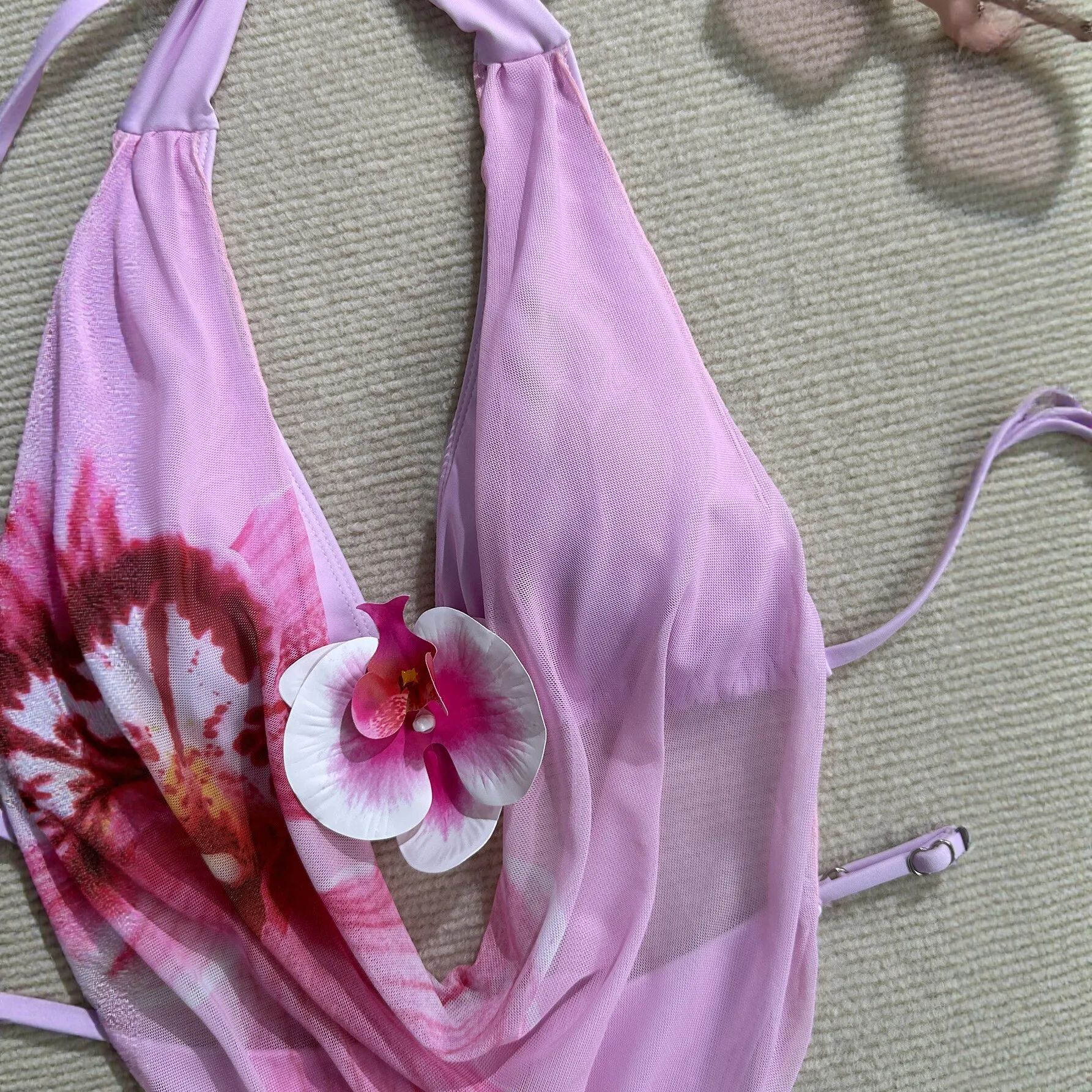 Bather Bathing Suit Swim Flowers Printed With Skirt 2026 Halter Bikini Women Swimwear Female Swimsuit Three-pieces Bikini set