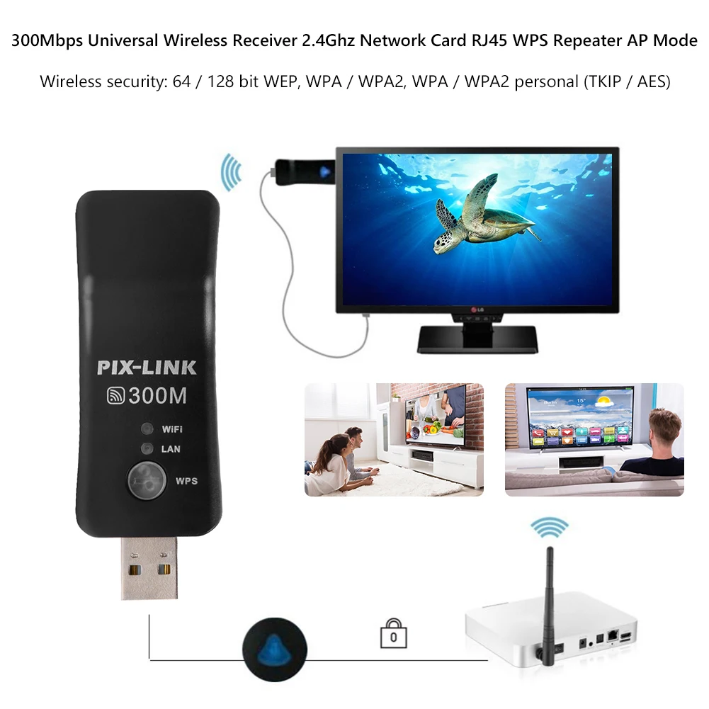 802.11b/g/n 300Mbps Universal Wireless Receiver Hot Sale WiFi Adapter Delicate Texture Mini USB TV WiFi Dongle Adapter