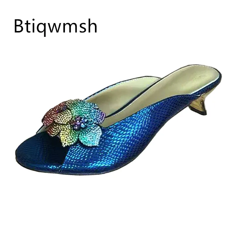 

Green Flower Rhinestone Sandals Woman Open Toe Orange Butterfly Crystal Strange High Heel Shoes Lady Sexy Muller Slippers