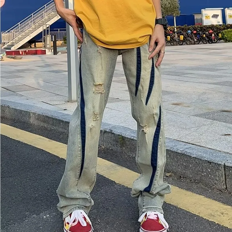 

Мужские джинсы свободного кроя, желтые, в стиле American Street, с завязками, осенне-зимние, больших размеров, 300 Pou, широкие штанины