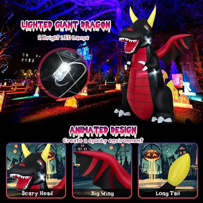 Halloween Inflatable Dinosaur Air Model LED Luminous American Garden Party Decoration