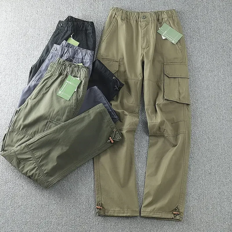 Men's Multi-Pocket Cargo Pants Vintage Army Green Men's Casual Outdoor Sports Pants 2024 Autumn Camping Fishing Pants Overalls