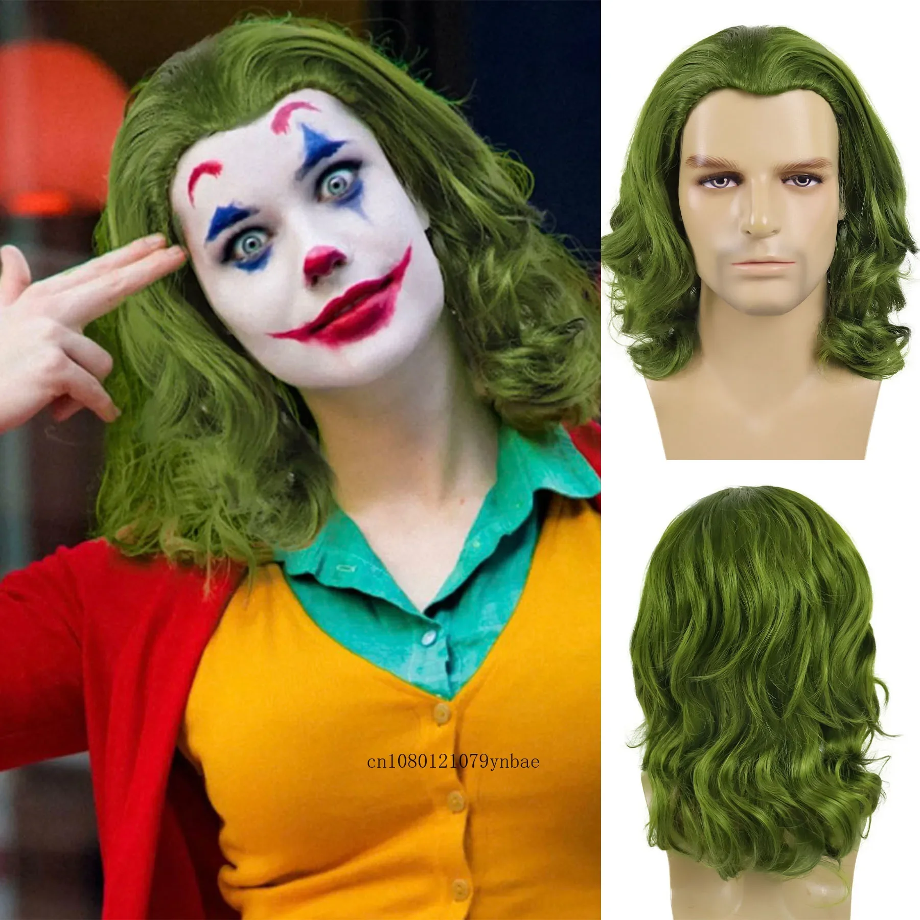 Peluca de payaso verde rizado corto de pelo sintético para hombres, pelucas de disfraz de Halloween de rol de fiesta de Anime, fibra de alta temperatura Joker