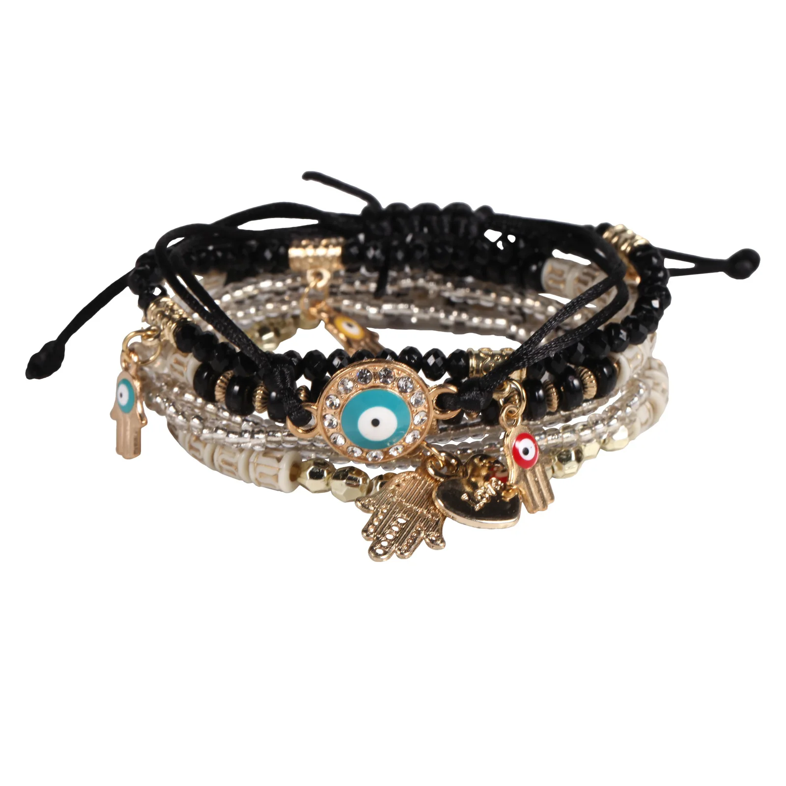Nowy zestaw bransoletek z koralików Evil Eye dla kobiet Bohemia Fatima Hand Charm Beaded Chain Bangle Girls Boho Party Jewelry — zdjęcie 6