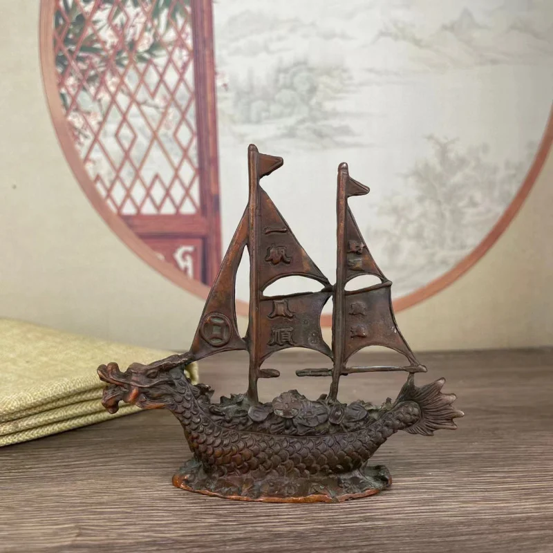 

Antique Collection Brass Smooth Sailing Wealth Prosperity Sailboat Dragon Boat Ornament Desktop Decoration Craft Ornament