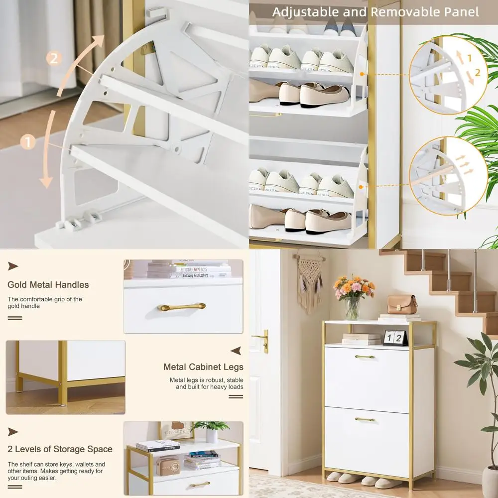 

Slim Modern Shoe Storage Cabinet with 2 Drawers, Freestanding Organizer for Entryway, Living Room, Suitable for Up to Size 11 Sh