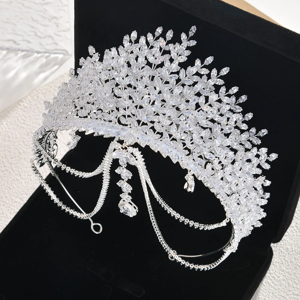 Princess Queen Pageant CZ Headband Bridal Crystal Tiara Crowns Wedding Hair Accessories Vine Headpiece