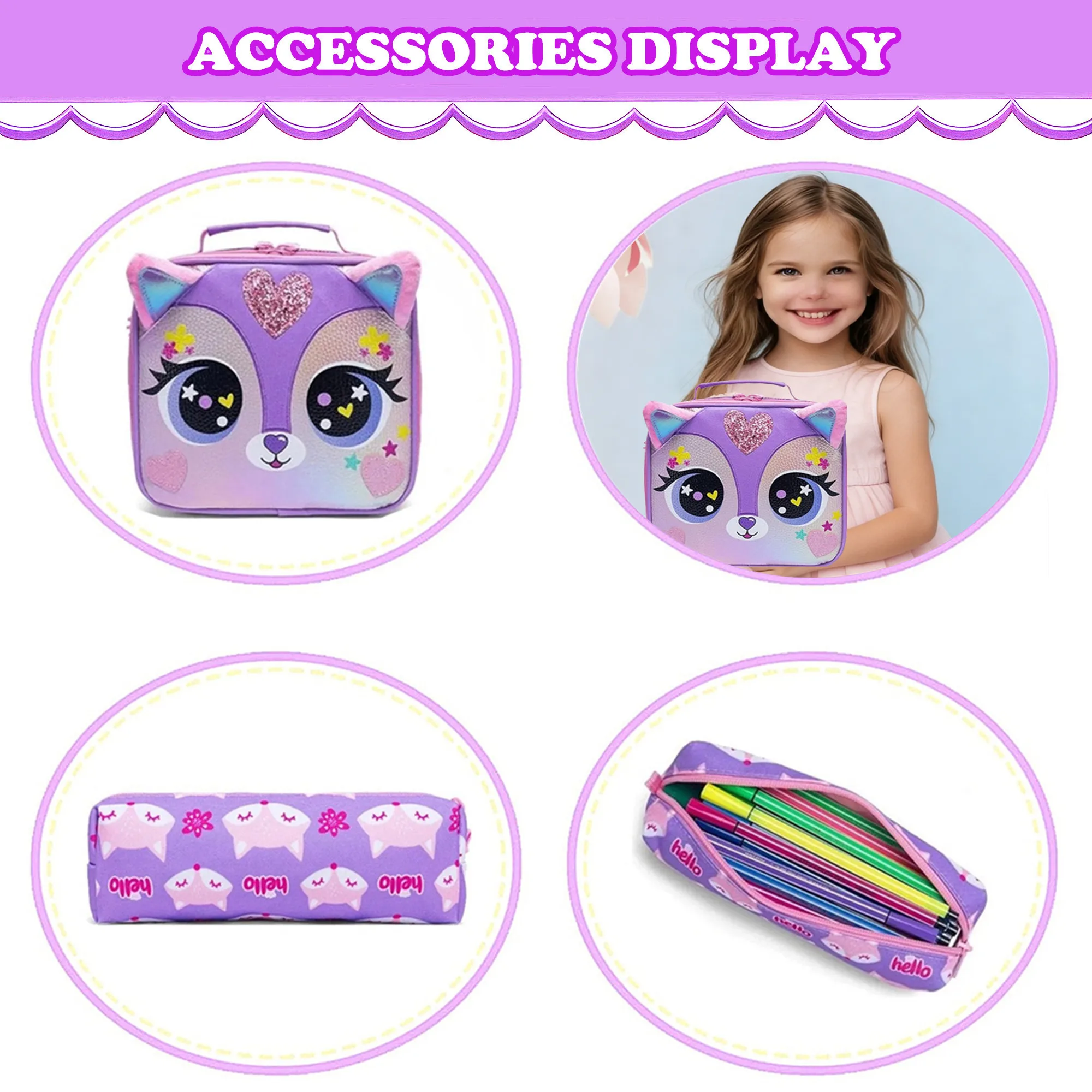 Kids Rolling Backpack with Wheels Cute School Bookbag for Elementary Students Travel Luggage for Girls Ages 6-12 Lightweight Carry on Trolley Bag with Lunch Bag and Pencil Case view 5