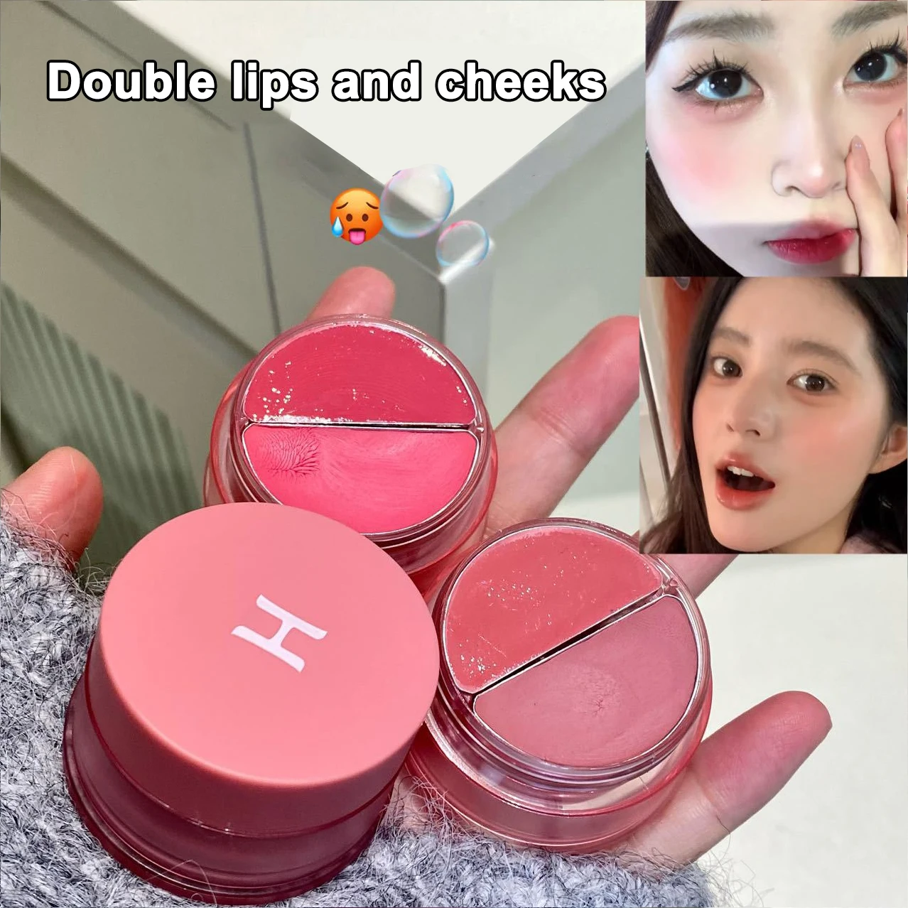 Enlatado lama labial blush creme rosto blush hidratante sombreamento batom bochecha matiz duradouro lipgloss maquiagem original blush paleta