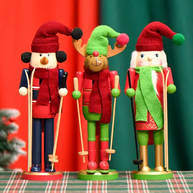 

1pc Artificial Wood Christmas Figure - Nutcracker/Snowman/Deer/Santa, German-Inspired Tabletop Shelf Decor