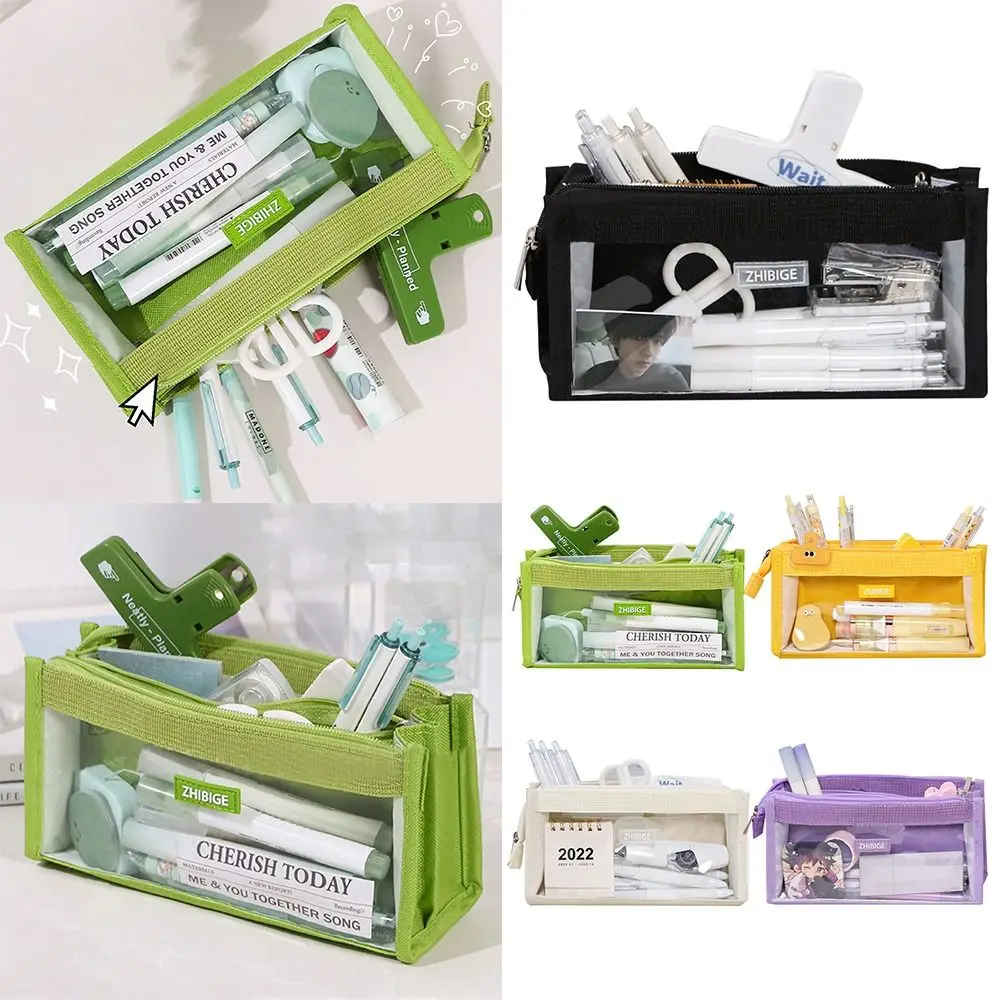Learning Supplies Transparent Large Capacity Six Layer Pen Bag Stationery Organizer Pen Case Pencil Box