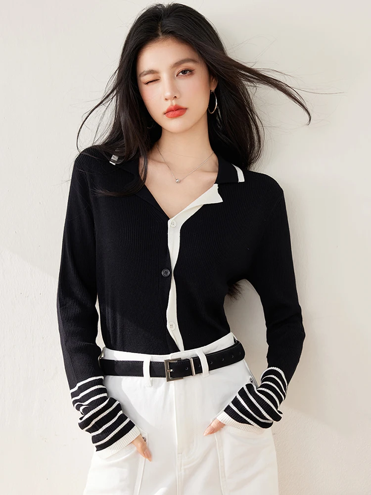 Wiosna 2023 nowych kobiet Slim Fit z długim rękawem topy niszowy projekt sweter sweter moda Casual top z dzianiny