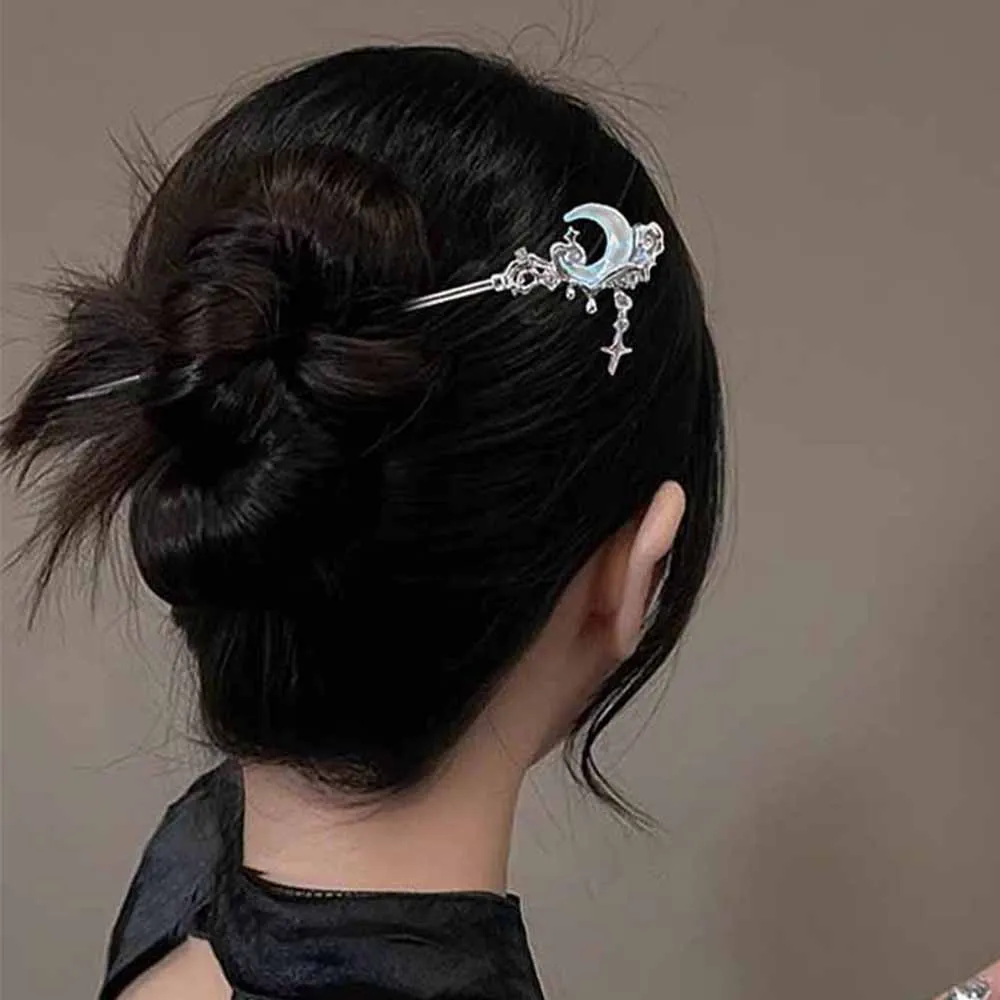 Picture 4: Moonstone Star Moon Hair Stick Metal Branch Hairpins Hair Fork Bun Chinese Style Hair Accessories Girls Hair Jewelry Headdress