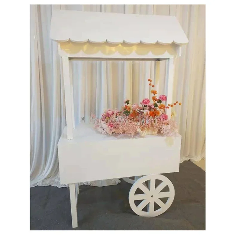 

White Acrylic Candy Cart with Wheels For Party Decor Cotton Candy Carts Flower Cart Display