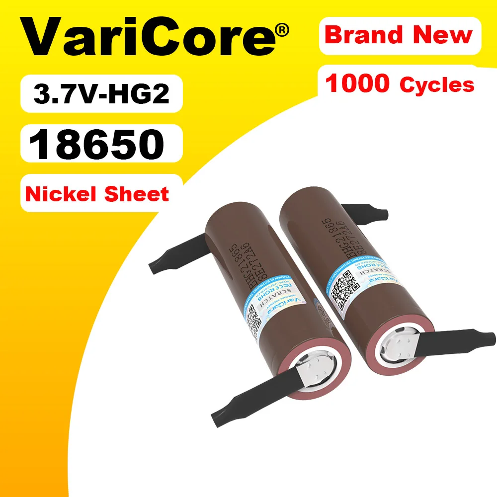 

VariCore новая аккумуляторная батарея HG2 18650, 3000 мАч, 3,7 В/3,6 В, разряд 20 А, специальные батареи + никелевый лист «сделай сам»