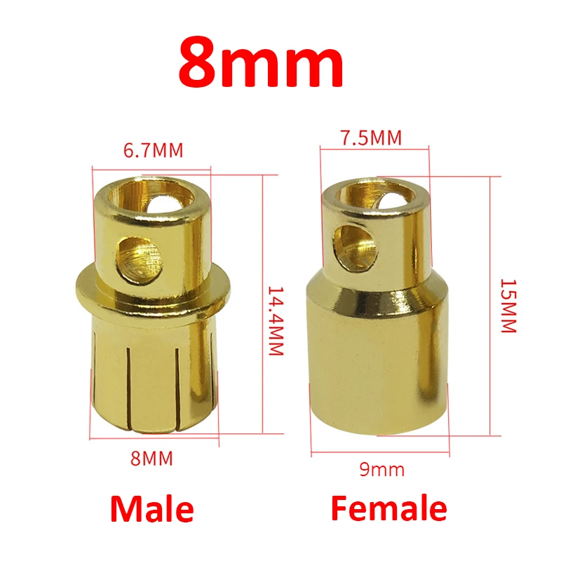 1Pair 2.0mm/3.0mm/3.5mm/4mm/5mm/5.5mm/6mm/6.5mm/8mmRC Battery Gold-plated Bullet Banana Plug Male Female Bullet Banana Connector