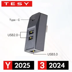 Glovebox USB Hub For Tesla Model Y Juniper 2025 Launch Model 3 Highland 2024 Type-C Port Digital Splitter Docking Station