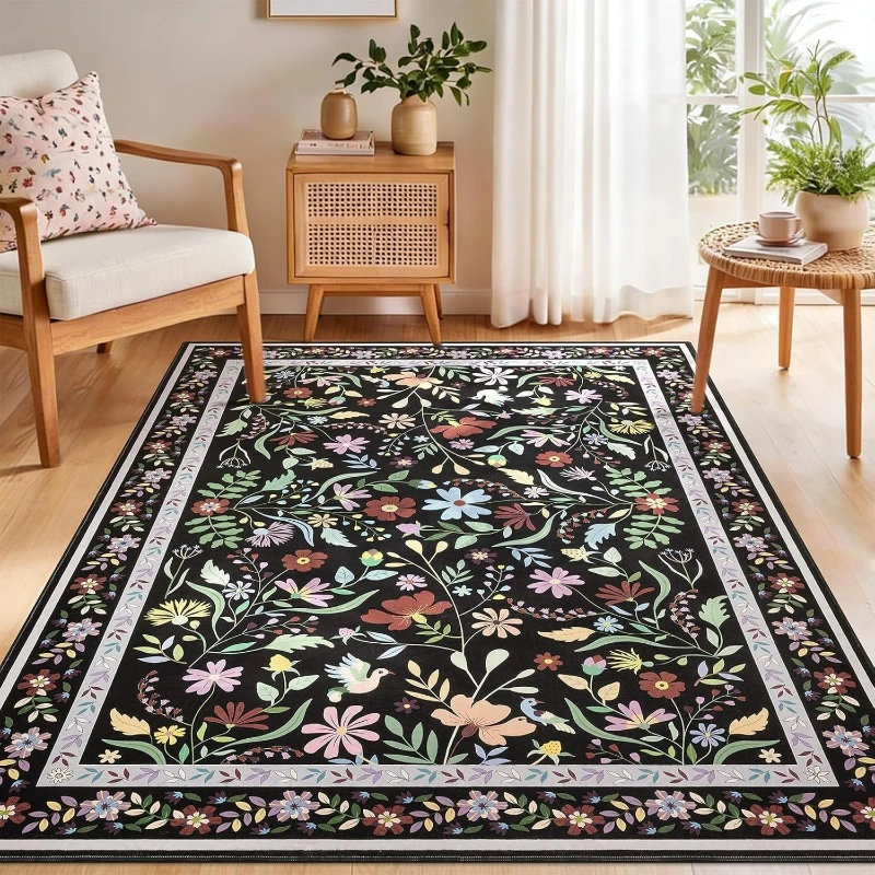 

Fashion Elegant Floral Living Room Carpet Machine Washable Sofa Coffee Table Anti-slip Floor Mat Bedroom Bedside Soft Rug Ковер