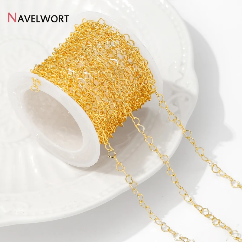 14K vergoldete Messing-Liebesherz-Kabelgliederkette für die Schmuckherstellung, DIY-Mode, handgefertigte Armband- und Halsketten-Zubehörteile