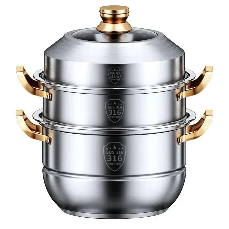 316 Stainless Steel Steam Pot 40cm Steamer Pot Home Appliance 4 Layers Steamer Cooker Soup Pots