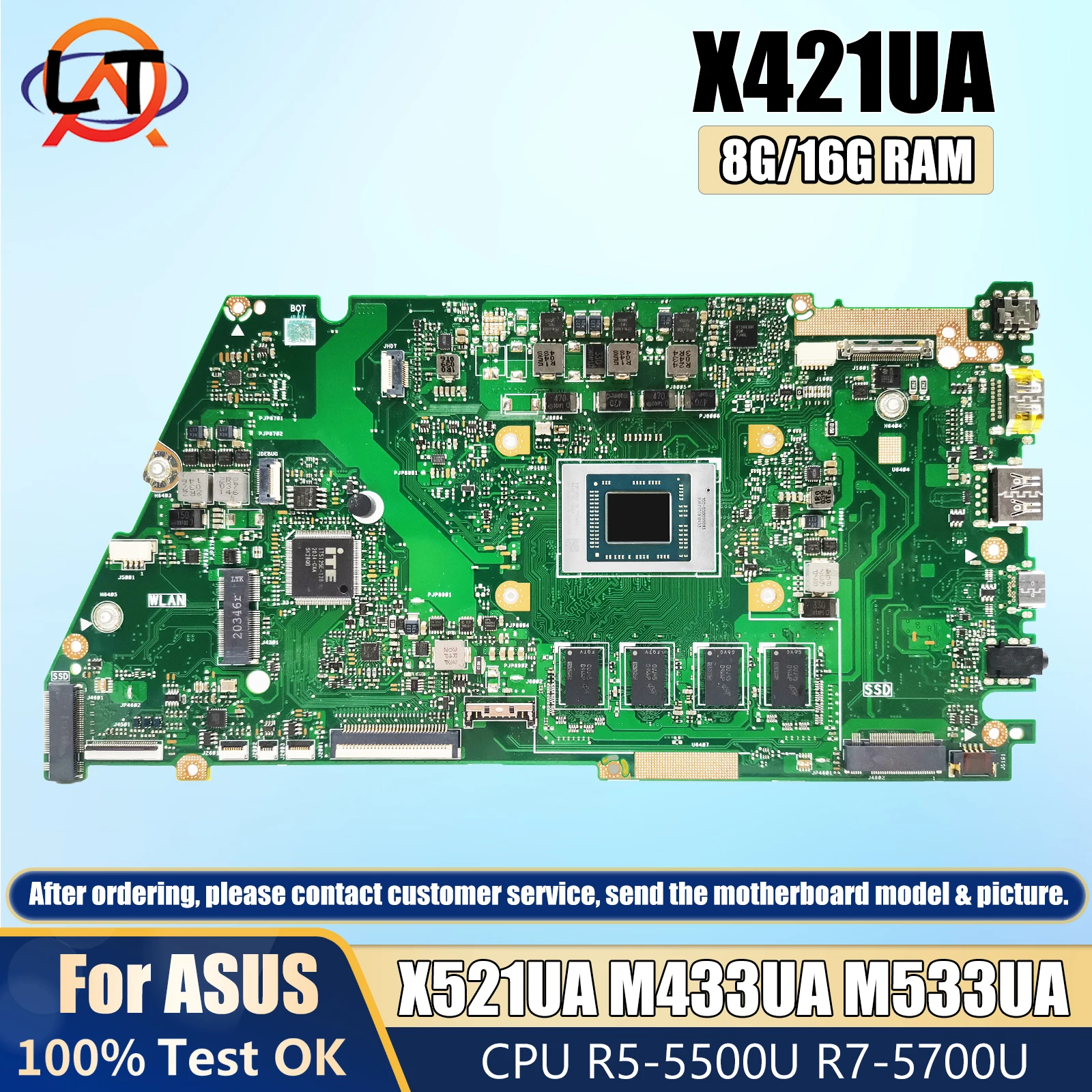 

X421UA/X521UA Laptop Motherboard For Asus VivoBook X421UA M433UA M533UA X421UAY notebook Mainboard CPU R5 R7 8G/16G-RAM GM DDR4