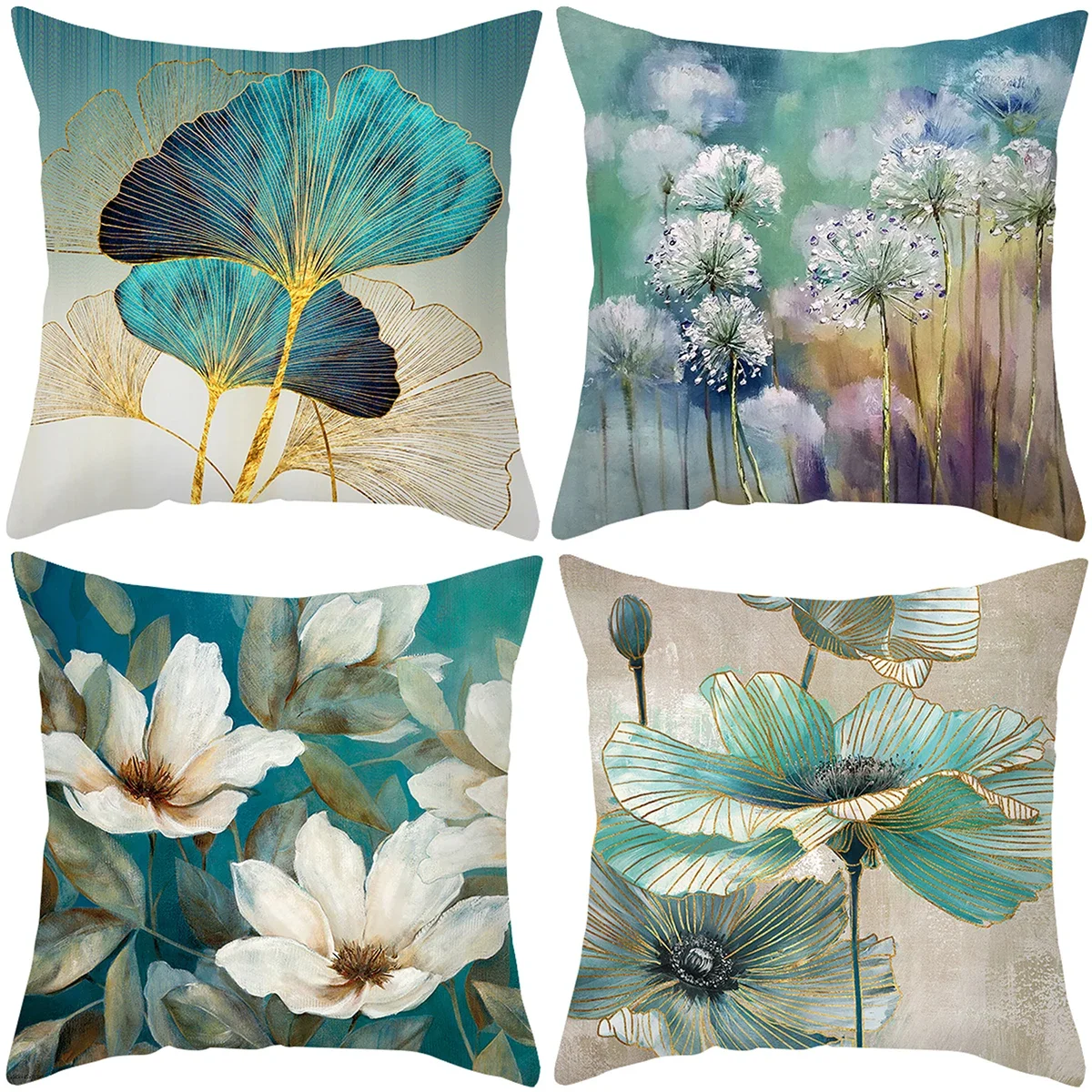 Oil Painting Flowers Gold Decorative Pillows for Sofa Glitter Pillow Case Home Decor Polyester Cushion Cover Housse De Coussin