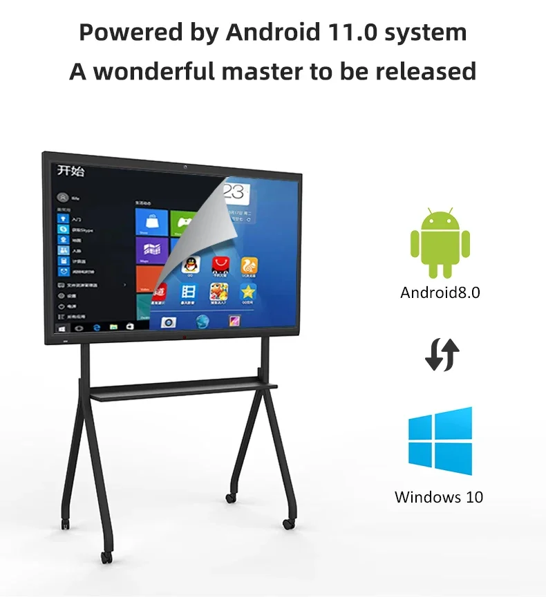 Tela de toque para ensino e conferência, 4K Smart Monitors Board, LCD, Wifi, comunicação, tela plana