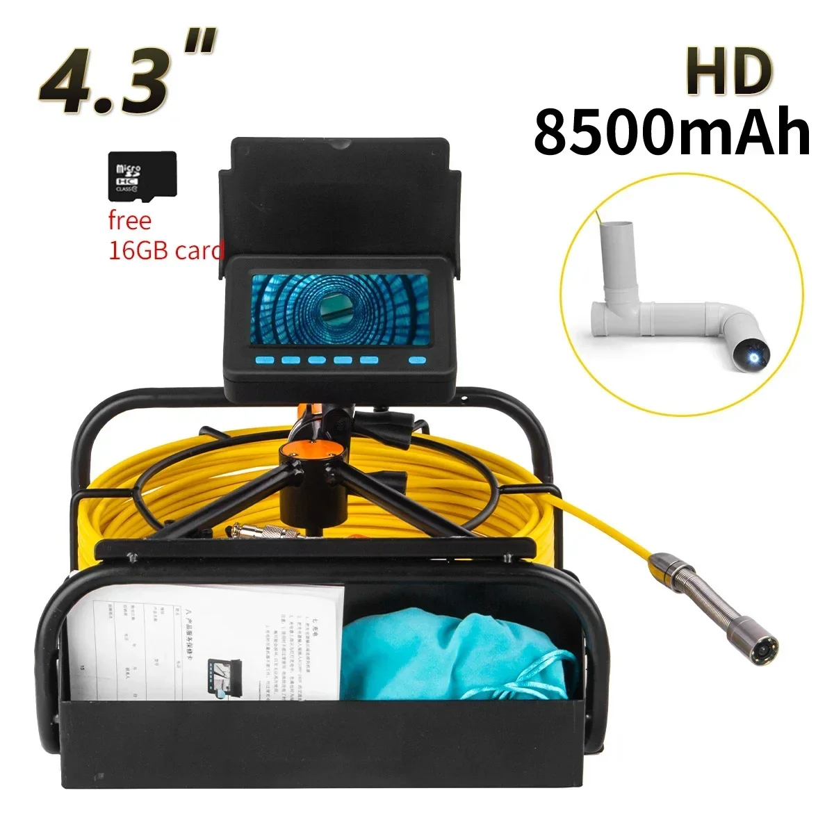 

Portable endoscope 8500mAh Capacity Standable 16GB Card DVR IP68 Industrial Drain Sewer Pipe Inspection Video Camera Endoscope