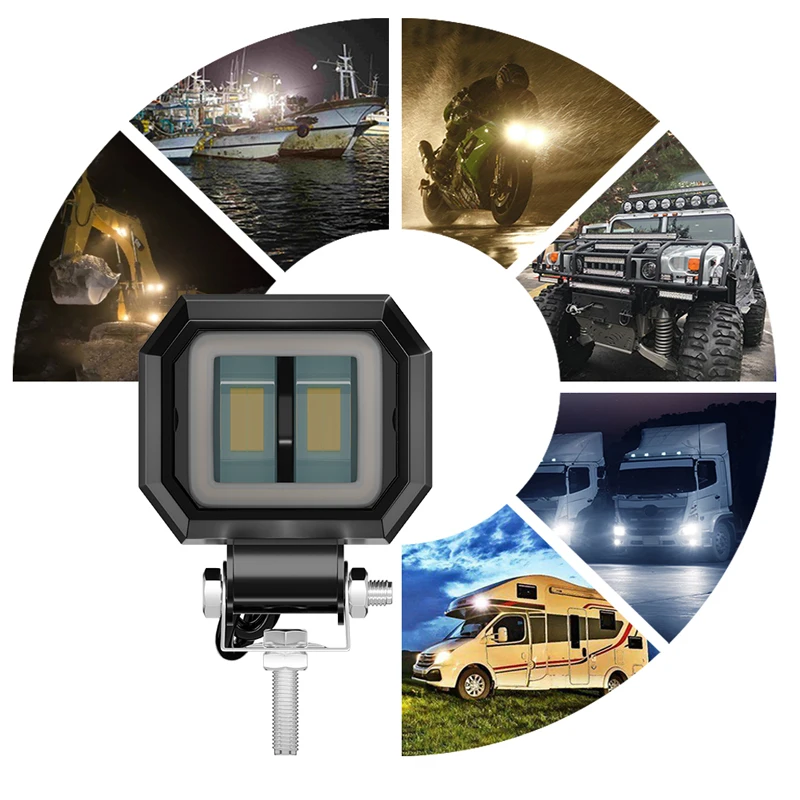 

3 Inch Work led light bar Square Car Headlight For Moto Jeeps SUV off road Angel Eyes Driving Lights motorcycle car accessories