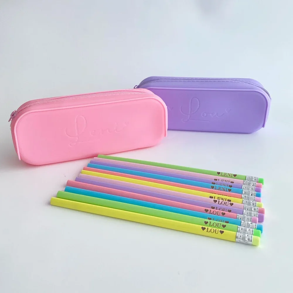 

200 pcs Personalised name laser custom engraved pencils case case back to school for party home decoration supplies favors funny