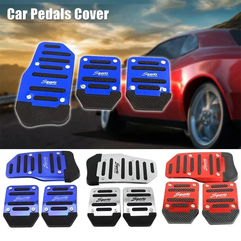 New 3Pcs/set Universal Non-Slip Aluminum Manual Transmission Car Pedal Cover Set Kit Pedali Red/Blue/Silver Car Accessories