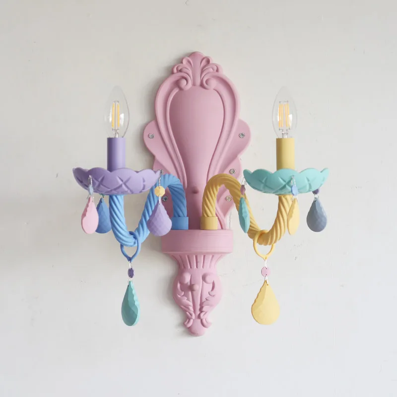 

Makaron color matching crystal wall lamp restaurant bedroom lamp children's room American girl Princess home decoration lamp