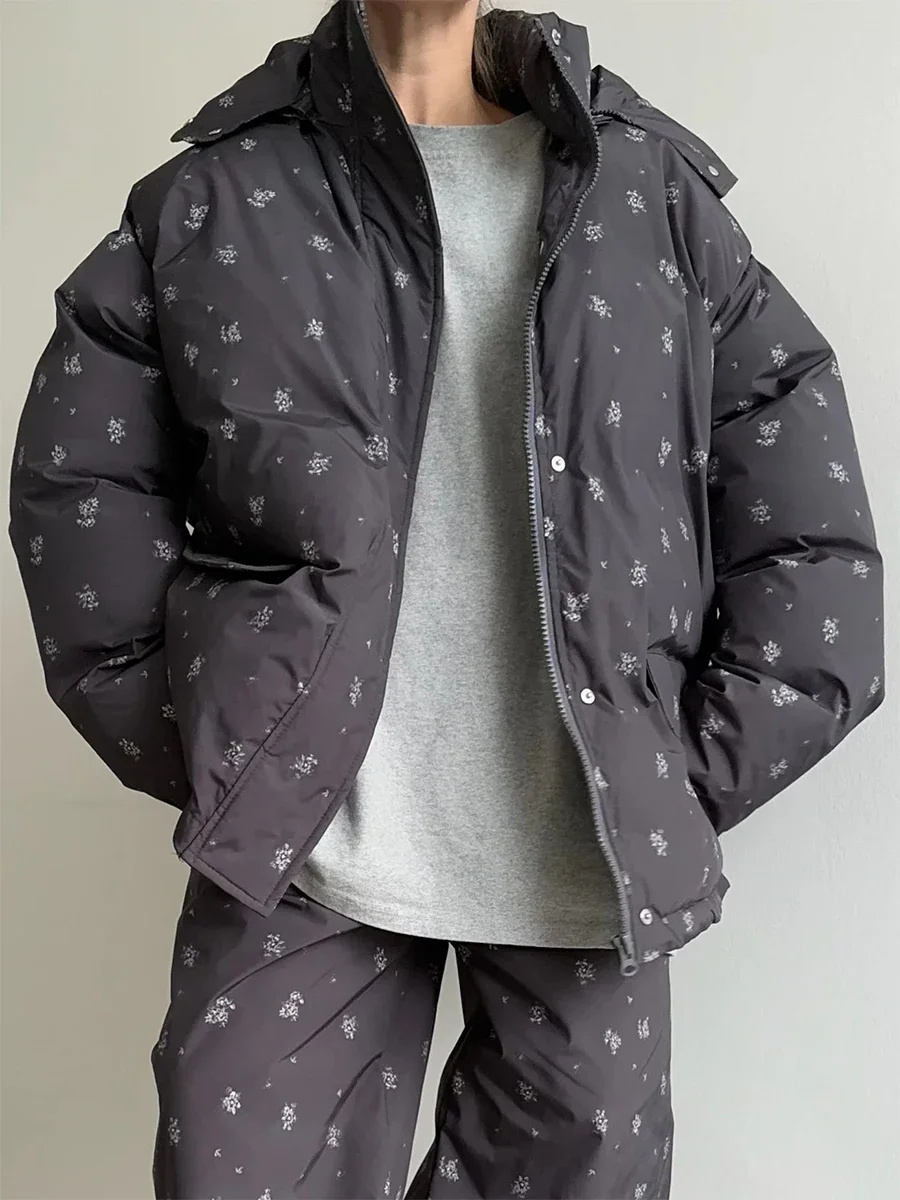 Wolfeel 2026 Winter New Flower Bread Cotton Jacket Warm and Fashionable Drawstring Design Loose Medium Length Fashion Jacket