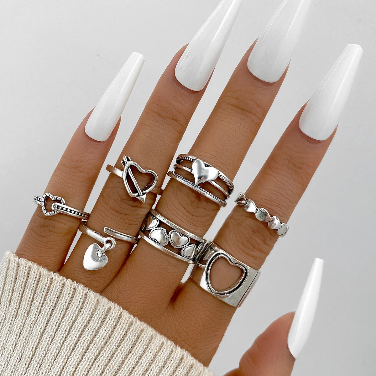 Vintage Hollow Heart Butterfly Rings Set For Women Metal Silver Color Geometric Spiral Shape Ring 22pcs Set 2024 Trendy Jewelry