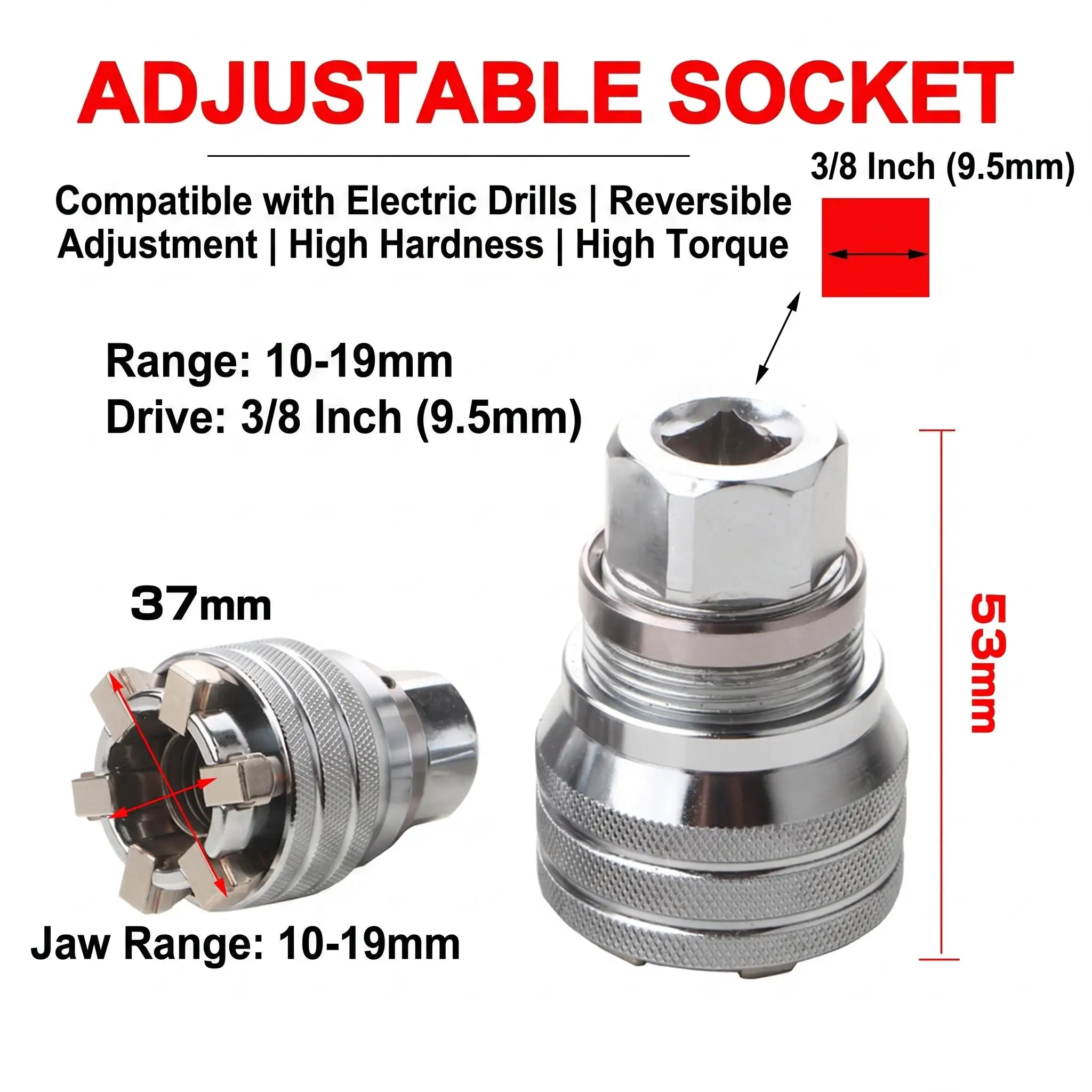 Multi-Function Universal Socket Wrench Adjustable Hand Tool for 3/8 Inch Drive Ratchet Torque Wrench Power Drill Adapter Universal Maintenance Repair Hardware Tool Practical DIY Gadget Men Fathers Day Gift view 7