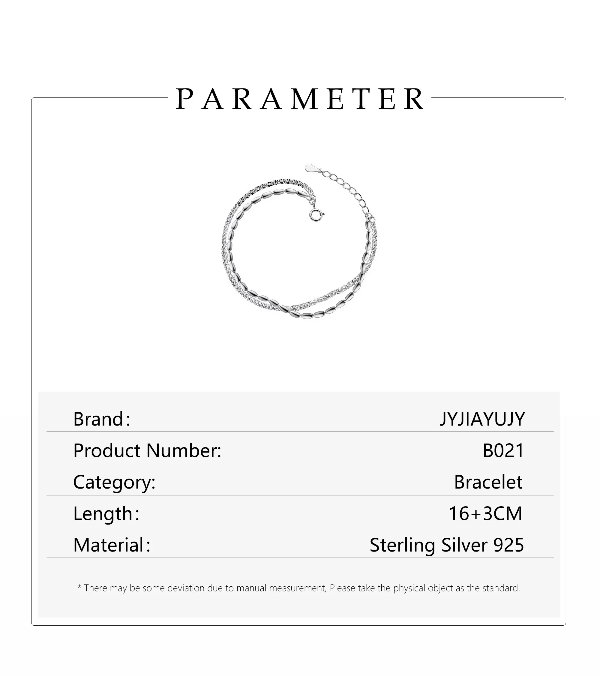 JYJIAYUJY 100% Whole Sterling Silver S925 Bracelet Starry Chain Silver Bead Double Layered Design Jewelry Gift Daily Use B021