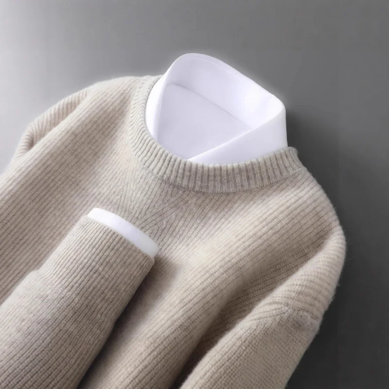 

Thickened% Wool Sweater Men'S Low Round Neck Winter New Cashmere Knitted Sweater Pattern Casual Sweater