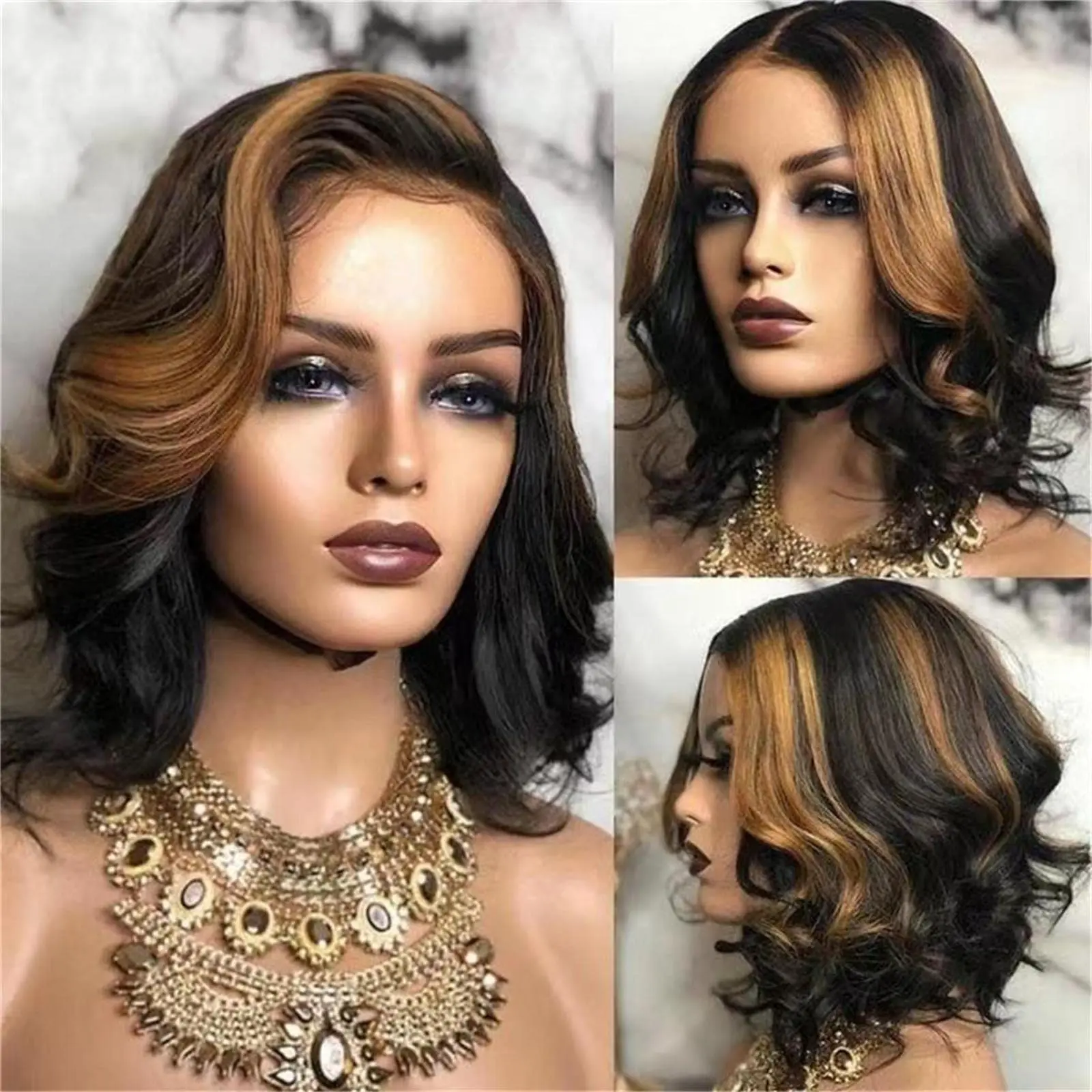 10 بوصة 1b/30 تسليط الضوء على بوب الباروكات شعر الإنسان موجة فضفاضة 5x5 الدانتيل الباروكات الأمامية غلويليس شعر مستعار 100% شعر الإنسان قبل قطعها للنساء