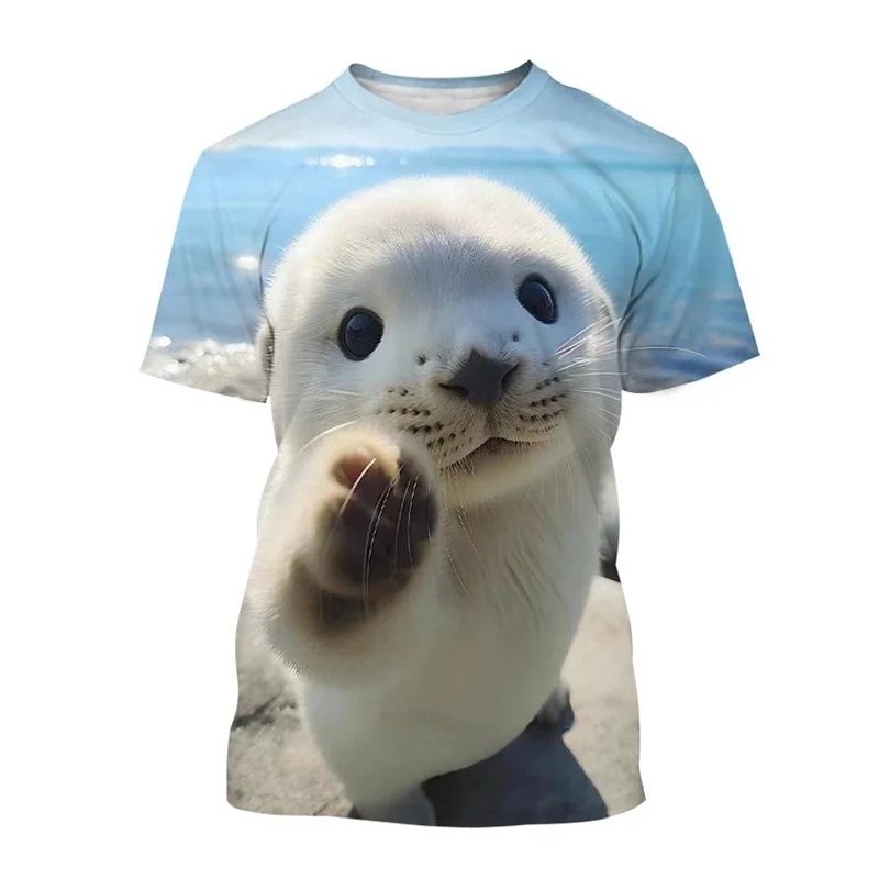 Sea Animal Otter 3D Printed T-shirt Summer Fashion T Shirt Men Women Casual Round Neck Short-sleeved Tops Tee Kids Clothing