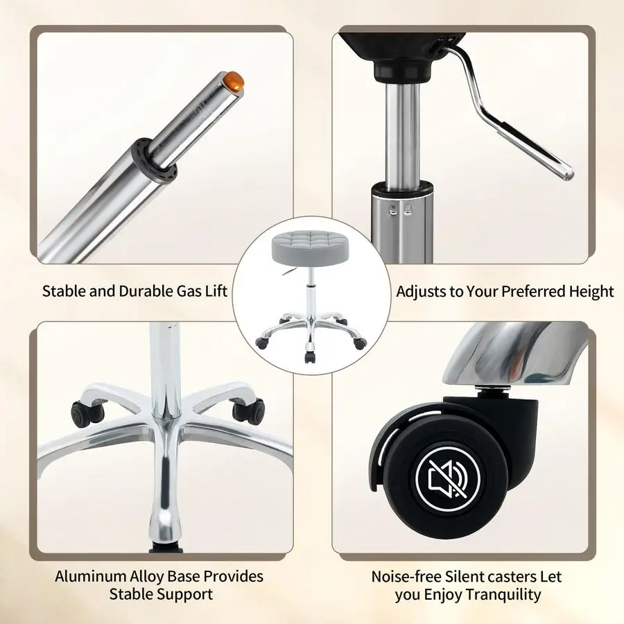 เก้าอี้ตัดแต่งทรงผมสำหรับช่างทำผม รับน้ำหนักได้ 300 ปอนด์ ฐานอะลูมิเนียมแข็งแรง เก้าอี้ทำเล็บสำหรับช่างทำเล็บ สีเทา