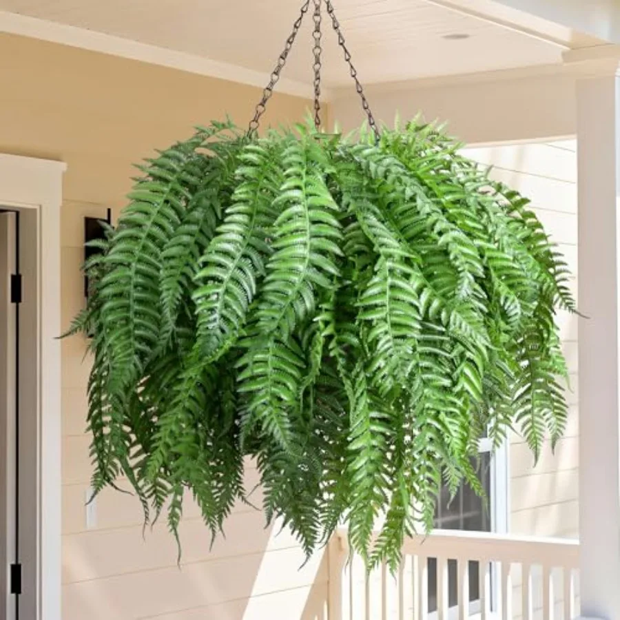

Artificial Hanging Plants Outdoor, UV Resistant Fake Fern Faux Greenery for Outside Planter Patio Home Garden Decor 5 Branchesa