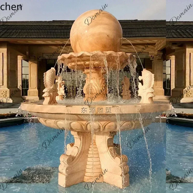 PQ-EDC HYS  stone sculpture fountain flowing water feng shui ball marble fountain fish pond outdoor garden rockery water sculptu