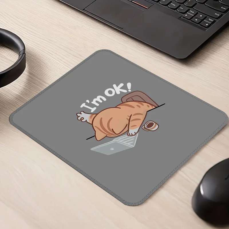 Computer mousepad for office and gaming, square mouse pads with cute cat pattern,suitable for home and office, washable and skid